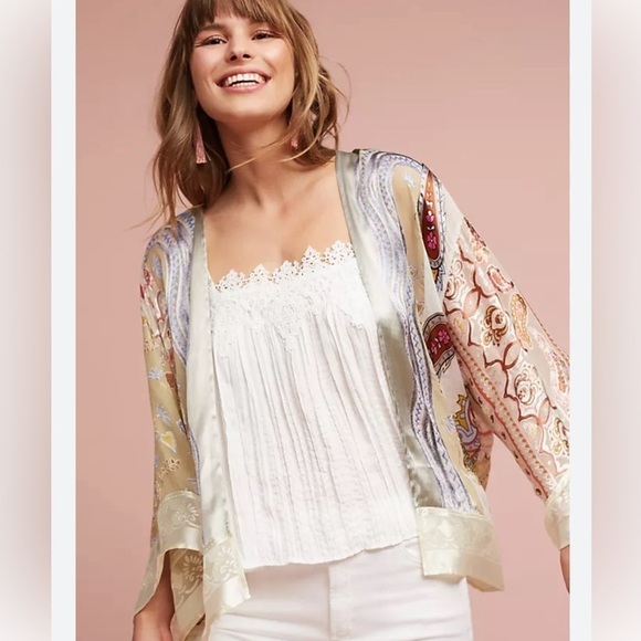 Anthropologie Sheer Paisley Patchwork Kimono - Picture 1 of 13